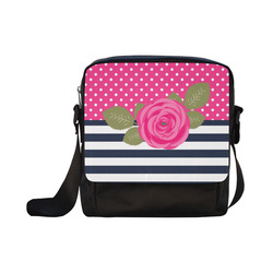 Navy White Stripes, Pink Polka Dots, Pink Rose Flower Crossbody Nylon Bags (Model 1633)