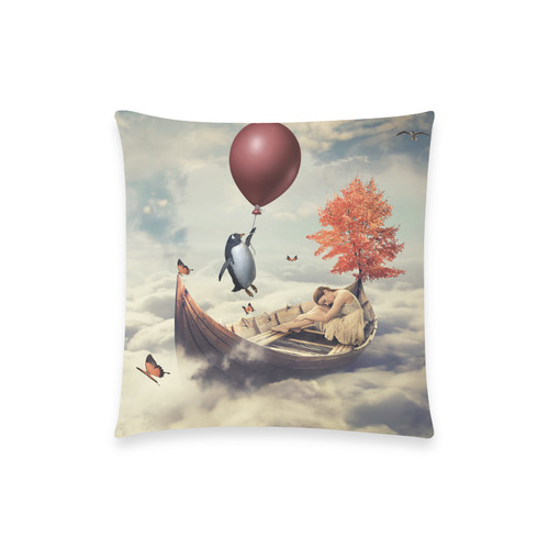 beautiful woman drifting on a boat above clouds Custom  Pillow Case 18"x18" (one side) No Zipper