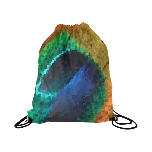 Eye of the Peacock Feather Pixel Large Drawstring Bag Model 1604 (Twin Sides)  16.5"(W) * 19.3"(H)