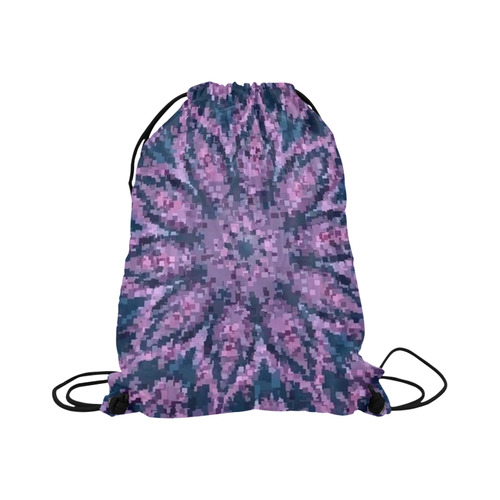 Purple Pixel Mandala Large Drawstring Bag Model 1604 (Twin Sides)  16.5"(W) * 19.3"(H)