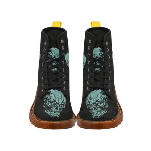 skull on Quilt,aqua Martin Boots For Women Model 1203H