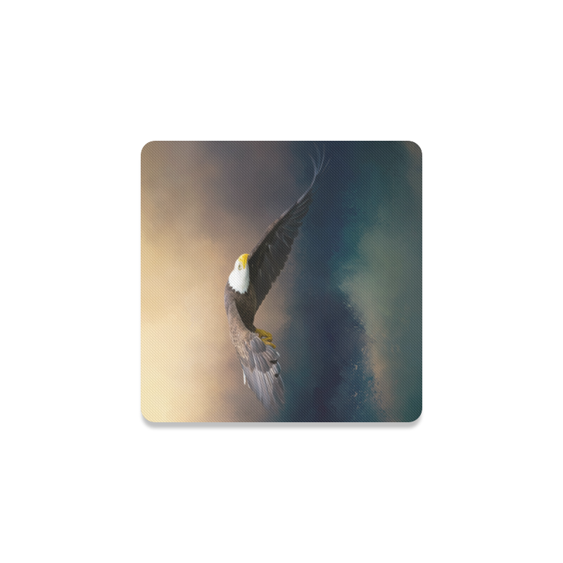 Painting flying american bald eagle Square Coaster