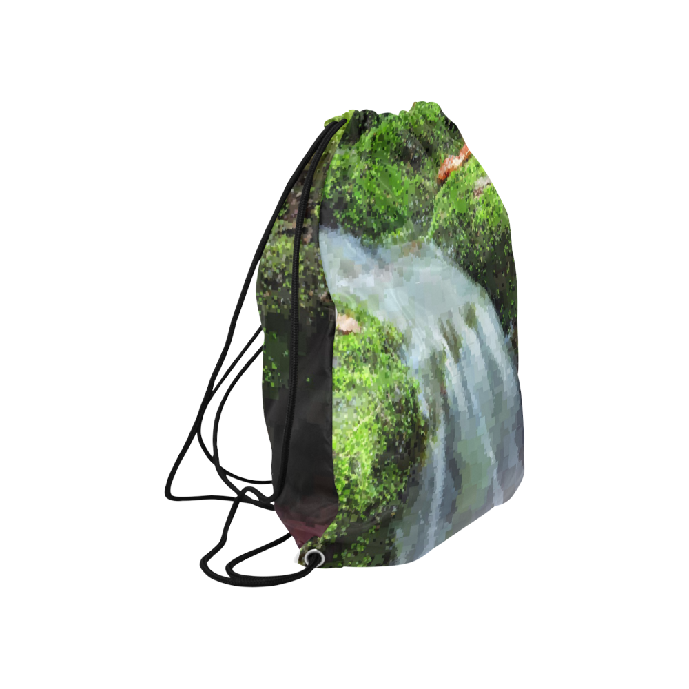 Mossy Pixel Waterfall Large Drawstring Bag Model 1604 (Twin Sides)  16.5"(W) * 19.3"(H)