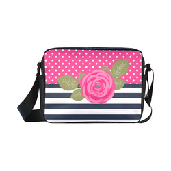Navy White Stripes, Pink Polka Dots, Pink Rose Flower Classic Cross-body Nylon Bags (Model 1632)