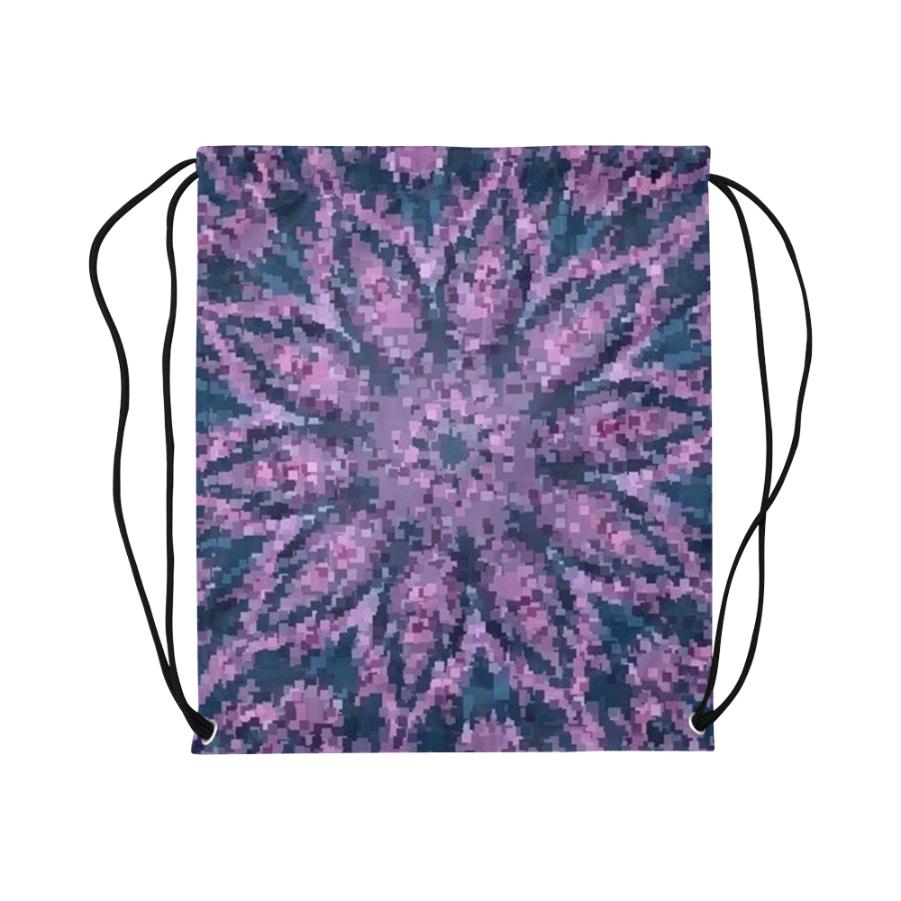 Purple Pixel Mandala Large Drawstring Bag Model 1604 (Twin Sides)  16.5"(W) * 19.3"(H)