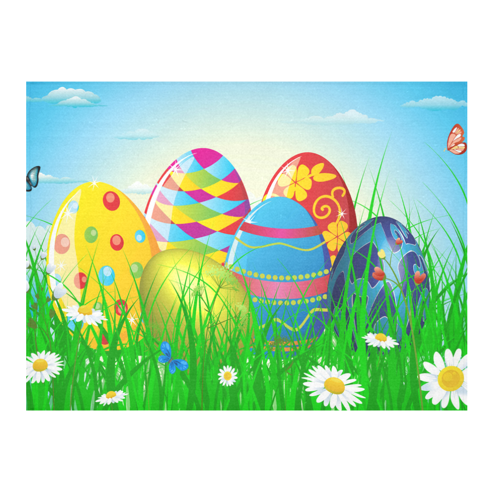 Happy Easter Eggs Butterfly Landscape Cotton Linen Tablecloth 52"x 70"