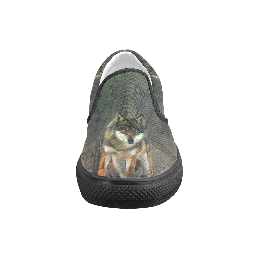 Amazing wolf in the night Slip-on Canvas Shoes for Men/Large Size (Model 019)