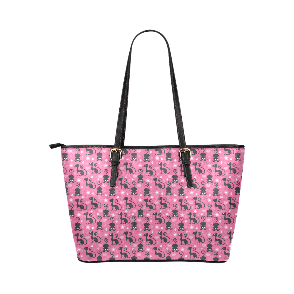 Cute Cats I Leather Tote Bag/Large (Model 1651)