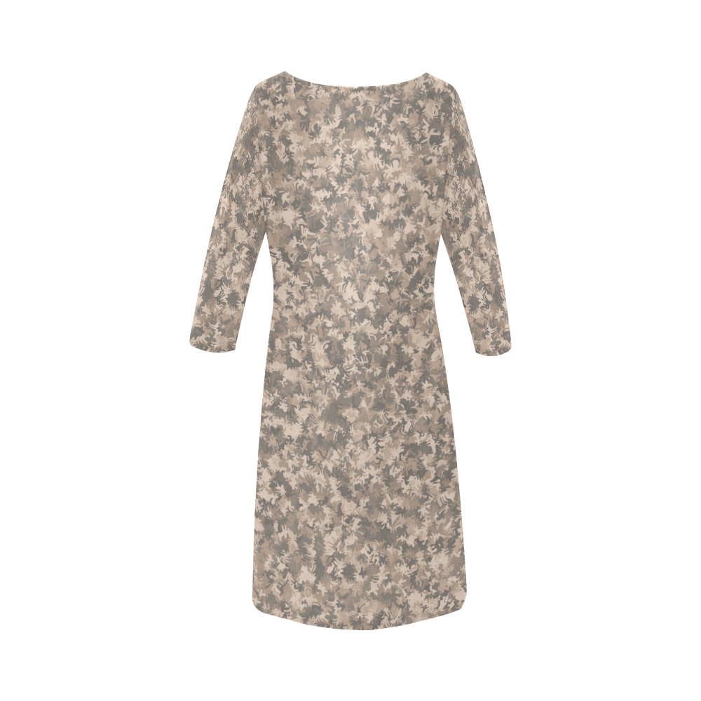 Beige Camouflage Style Pattern Round Collar Dress (D22)