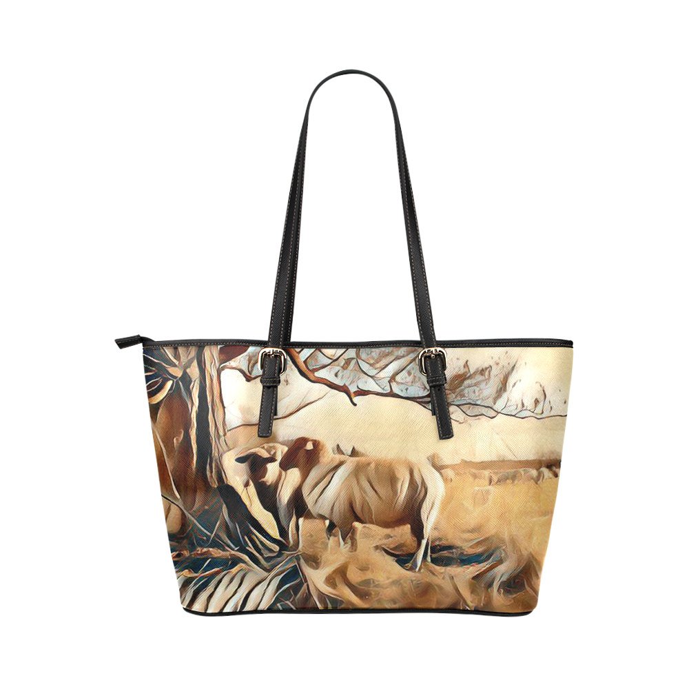 Farmers Lovely World Leather Tote Bag/Large (Model 1651)