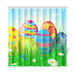 Happy Easter Eggs Butterfly Landscape Shower Curtain 72"x72"