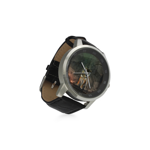 Amazing wolf in the night Unisex Stainless Steel Leather Strap Watch(Model 202)