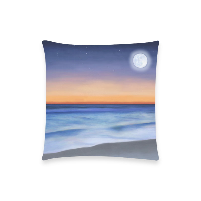 Beautiful Sunset, full moon and stars at the seasi Custom  Pillow Case 18"x18" (one side) No Zipper