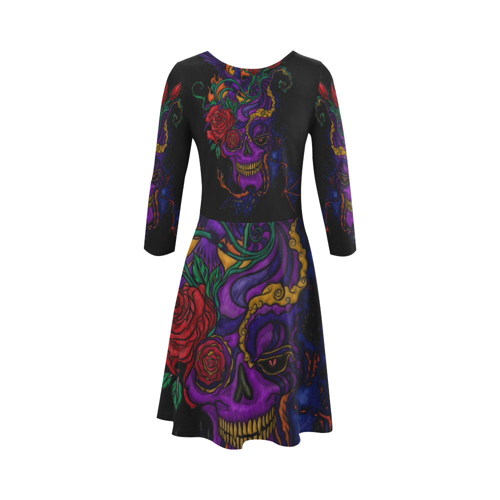 Funny Funky Sugar Skull 3/4 Sleeve Sundress (D23)