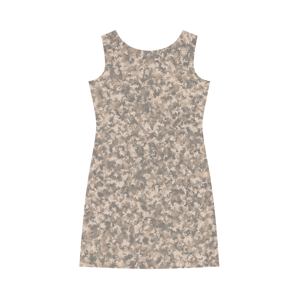 Beige Camouflage Style Pattern Round Collar Dress (D22)