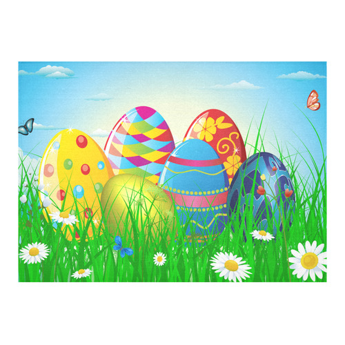 Happy Easter Eggs Butterfly Landscape Cotton Linen Tablecloth 60"x 84"