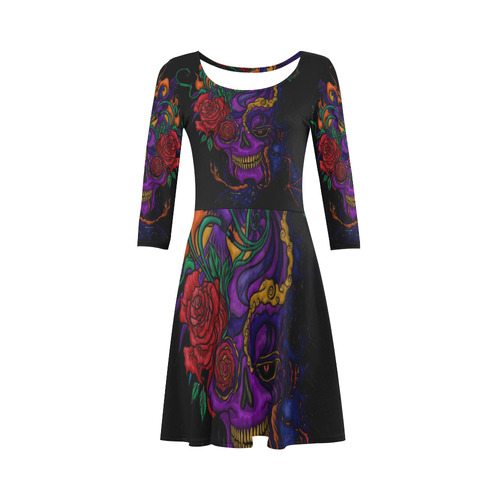 Funny Funky Sugar Skull 3/4 Sleeve Sundress (D23)