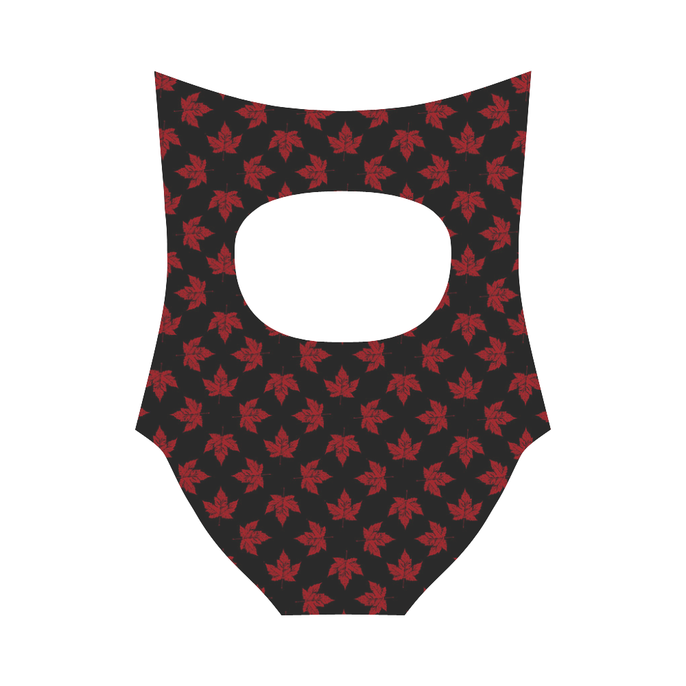 Cool Canada Swimsuits Black Maple Leaf Bathing Suits Strap Swimsuit ( Model S05)