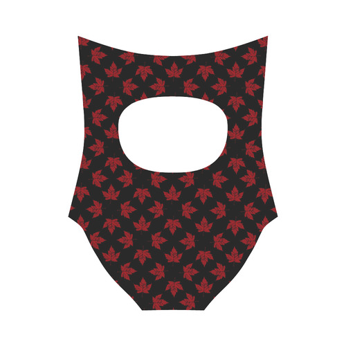 Cool Canada Swimsuits Black Maple Leaf Bathing Suits Strap Swimsuit ( Model S05)