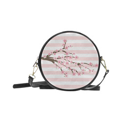 Pink White Stripes, Cherry Blossom Tree, Floral Pattern Round Sling Bag (Model 1647)