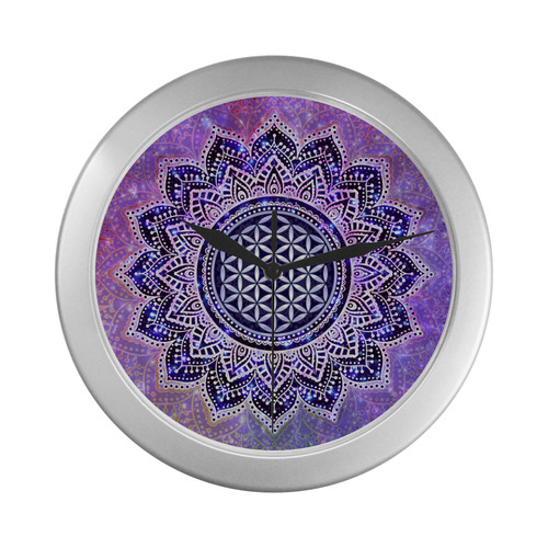 Flower Of Life Lotus Of India Galaxy Colored Silver Color Wall Clock