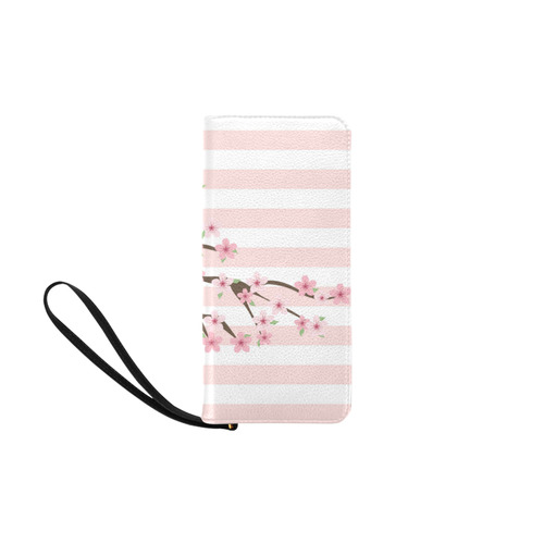 Pink White Stripes, Cherry Blossom Tree, Floral Pattern Women's Clutch Purse (Model 1637)