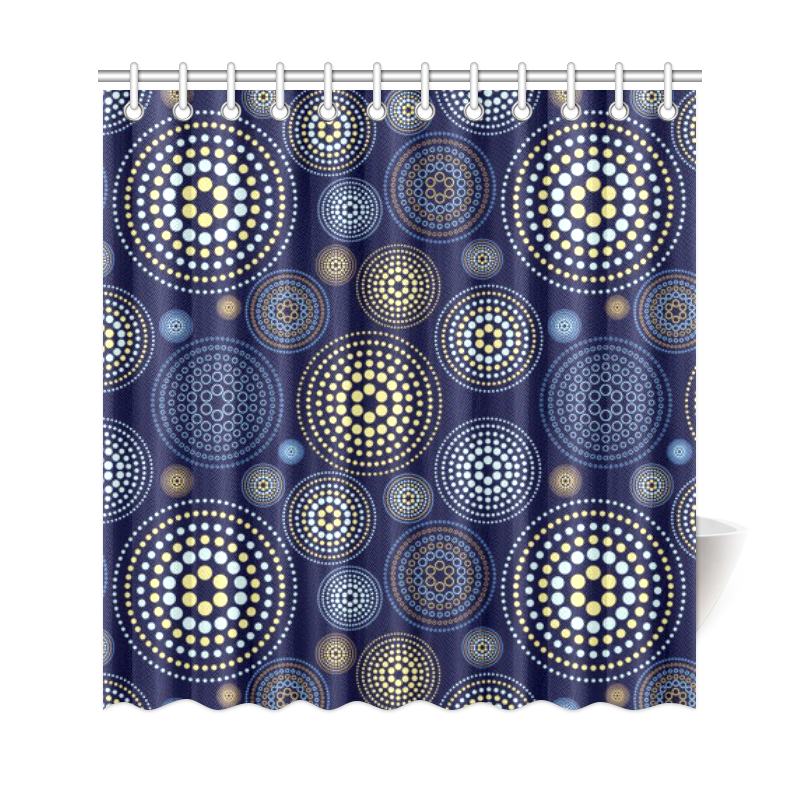 Blue Gold Circles Abstract Pattern Shower Curtain 69