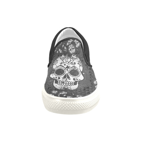 skull 317 B&W by JamColors Men's Slip-on Canvas Shoes (Model 019)