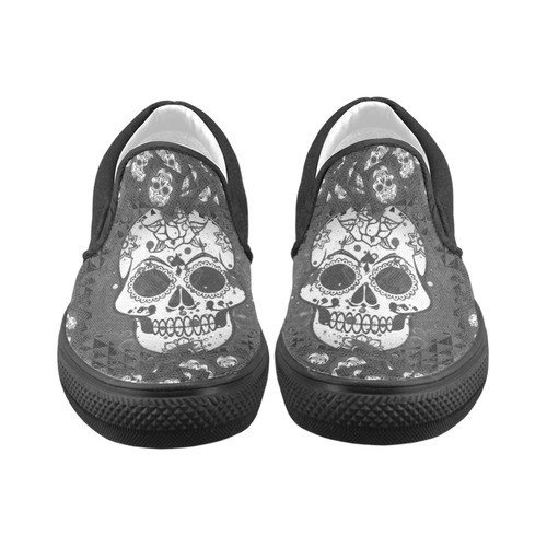 skull 317 B&W by JamColors Men's Slip-on Canvas Shoes (Model 019)
