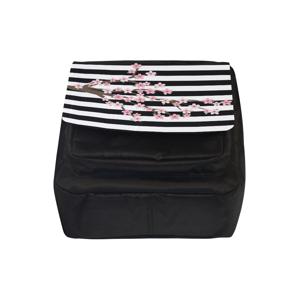 Black White Stripes, Cherry Blossom Flower Tree, Floral Pattern Crossbody Nylon Bags (Model 1633)