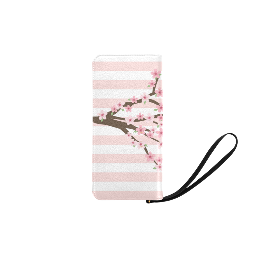 Pink White Stripes, Cherry Blossom Tree, Floral Pattern Women's Clutch Purse (Model 1637)