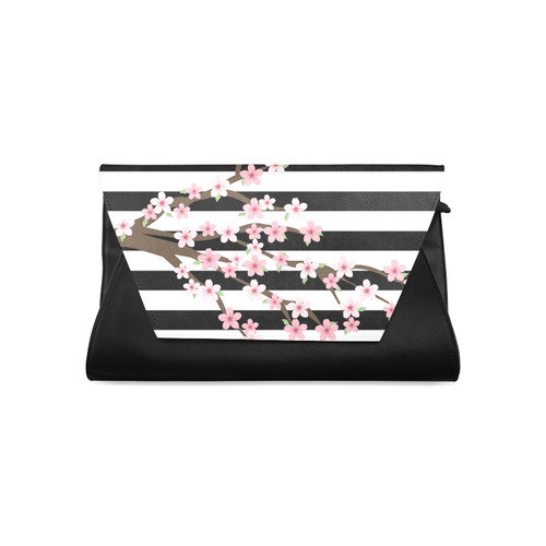 Black White Stripes, Cherry Blossom Flower Tree, Floral Pattern Clutch Bag (Model 1630)