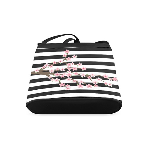 Black White Stripes, Cherry Blossom Flower Tree, Floral Pattern Crossbody Bags (Model 1613)