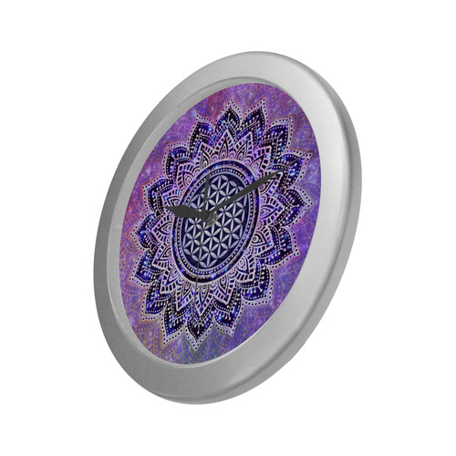 Flower Of Life Lotus Of India Galaxy Colored Silver Color Wall Clock