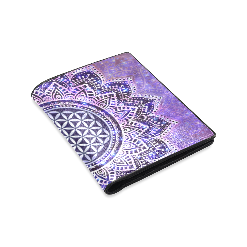 Flower Of Life Lotus Of India Galaxy Colored Men's Leather Wallet (Model 1612)