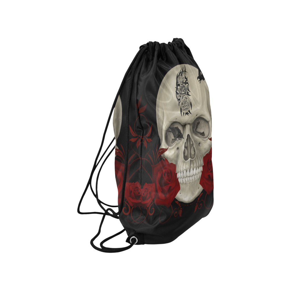 Gothic Skull With Tribal Tatoo Small Drawstring Bag Model 1604 (Twin Sides) 11"(W) * 17.7"(H)