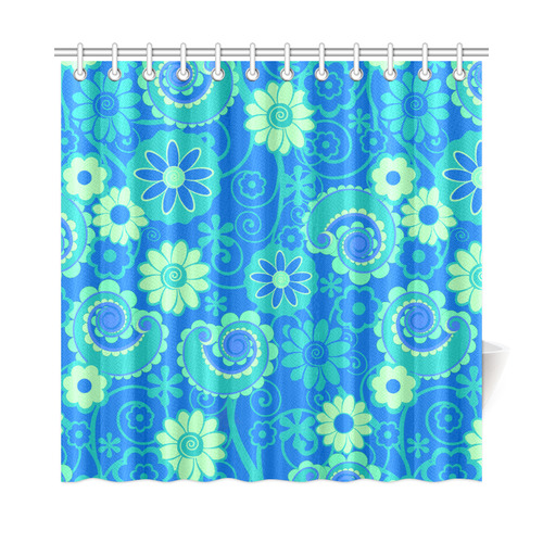 Spring Blues Sea Green Swirl Flowers Shower Curtain By Juleez Shower Curtain 72"x72"