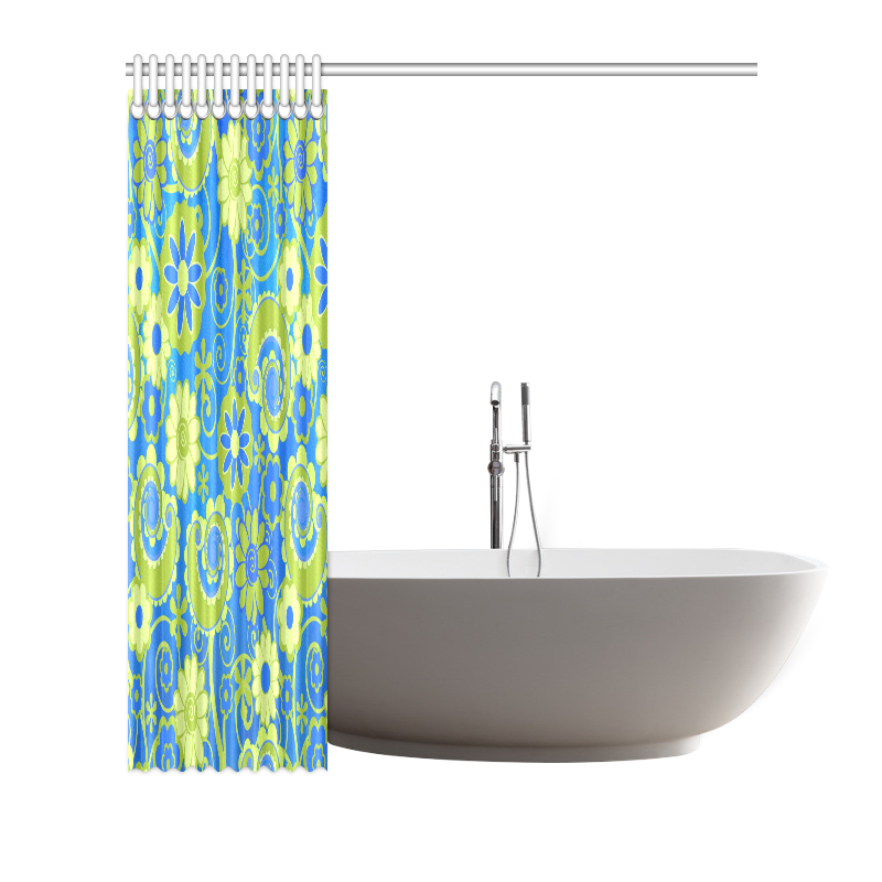 Blue Lime Print Swirls Shower Curtain Shower Curtain 72"x72"