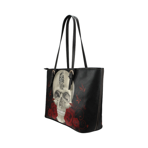Gothic Skull With Tribal Tatoo Leather Tote Bag/Small (Model 1651)