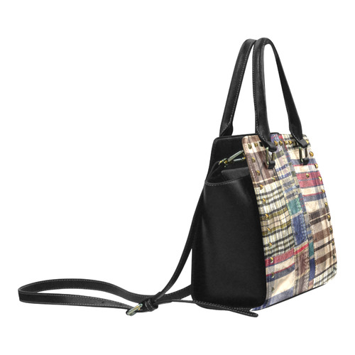 patchwork plaid / tartan Rivet Shoulder Handbag (Model 1645)