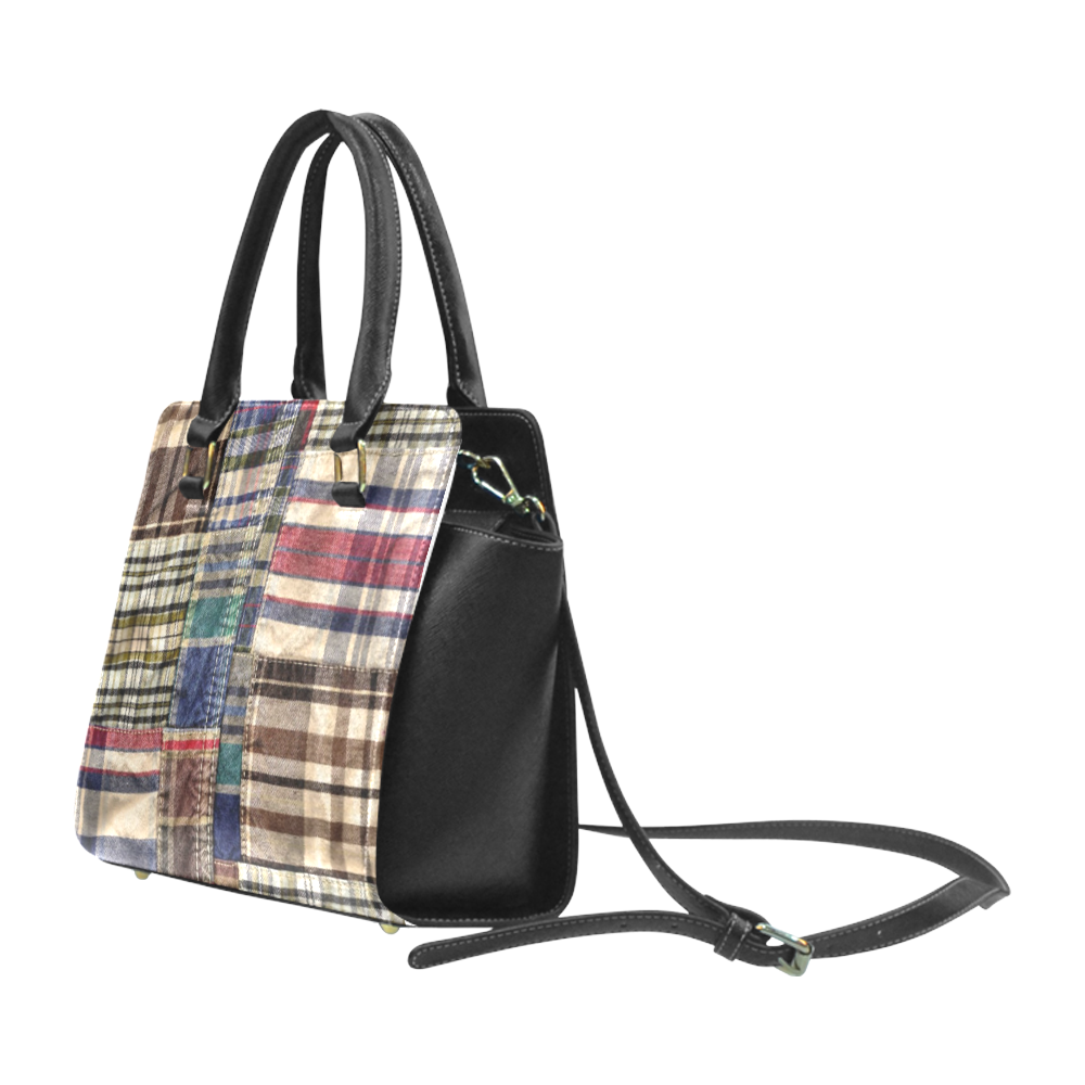 patchwork plaid / tartan Rivet Shoulder Handbag (Model 1645)