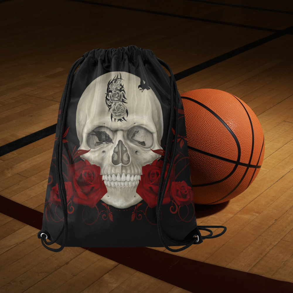 Gothic Skull With Tribal Tatoo Medium Drawstring Bag Model 1604 (Twin Sides) 13.8"(W) * 18.1"(H)