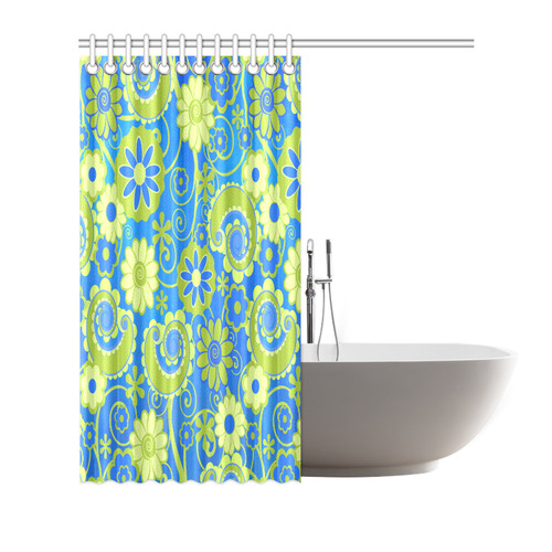 Blue Lime Print Swirls Shower Curtain Shower Curtain 72"x72"
