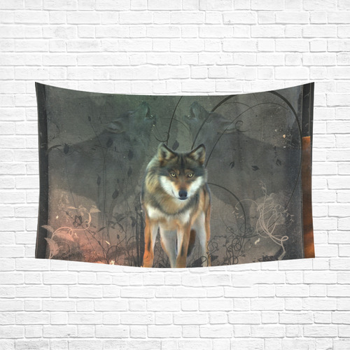 Amazing wolf in the night Cotton Linen Wall Tapestry 90"x 60"