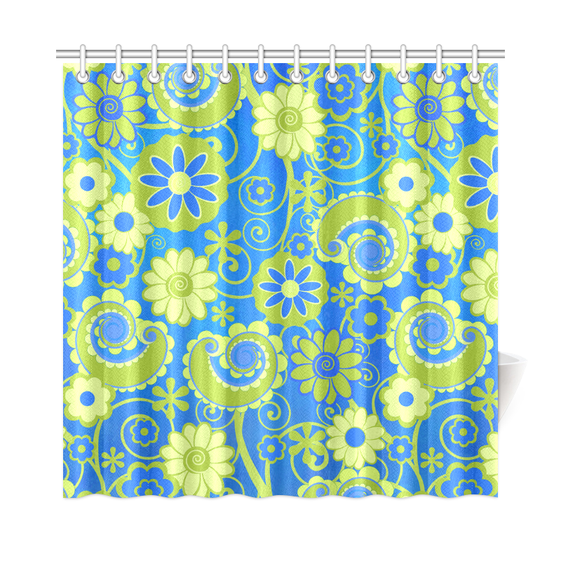Blue Lime Print Swirls Shower Curtain Shower Curtain 72"x72"