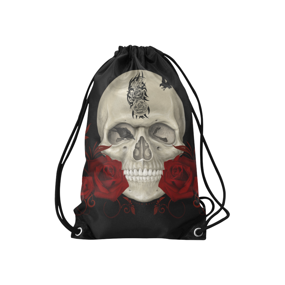 Gothic Skull With Tribal Tatoo Small Drawstring Bag Model 1604 (Twin Sides) 11"(W) * 17.7"(H)