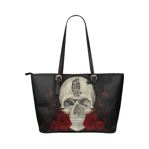 Gothic Skull With Tribal Tatoo Leather Tote Bag/Large (Model 1651)