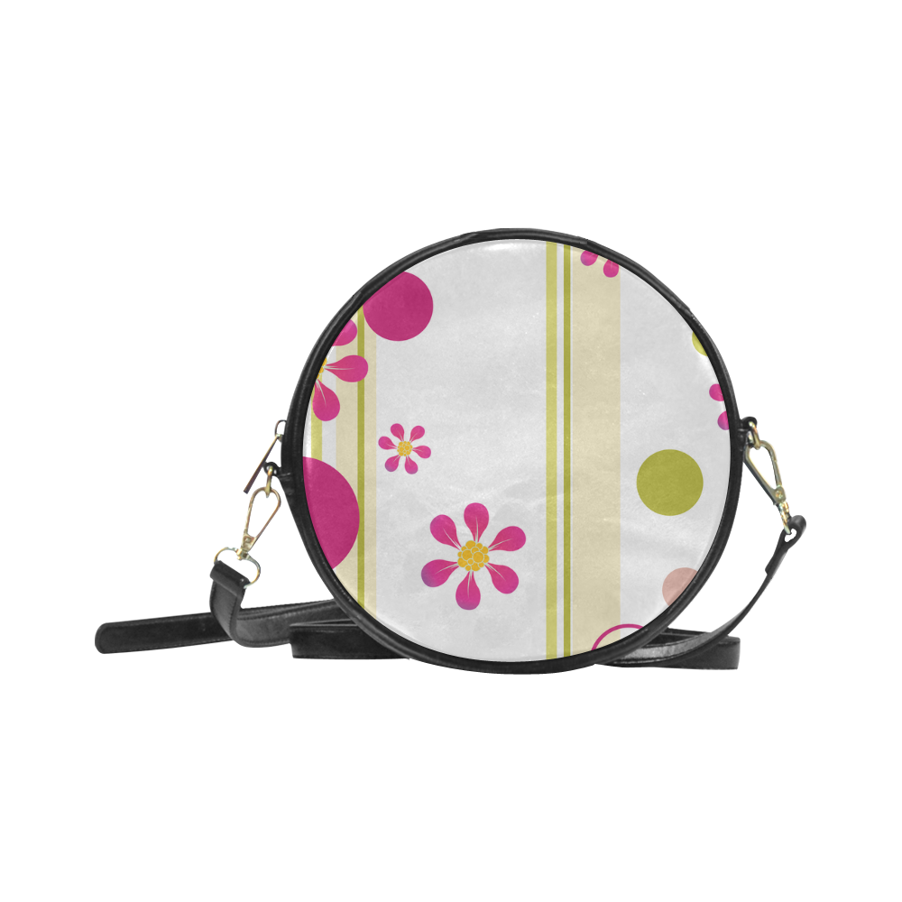 Flowers n Dots Pink n Green Round Sling Bag (Model 1647)