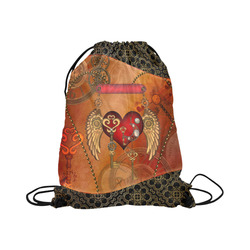 Steampunk, wonderful heart with wings Large Drawstring Bag Model 1604 (Twin Sides)  16.5"(W) * 19.3"(H)