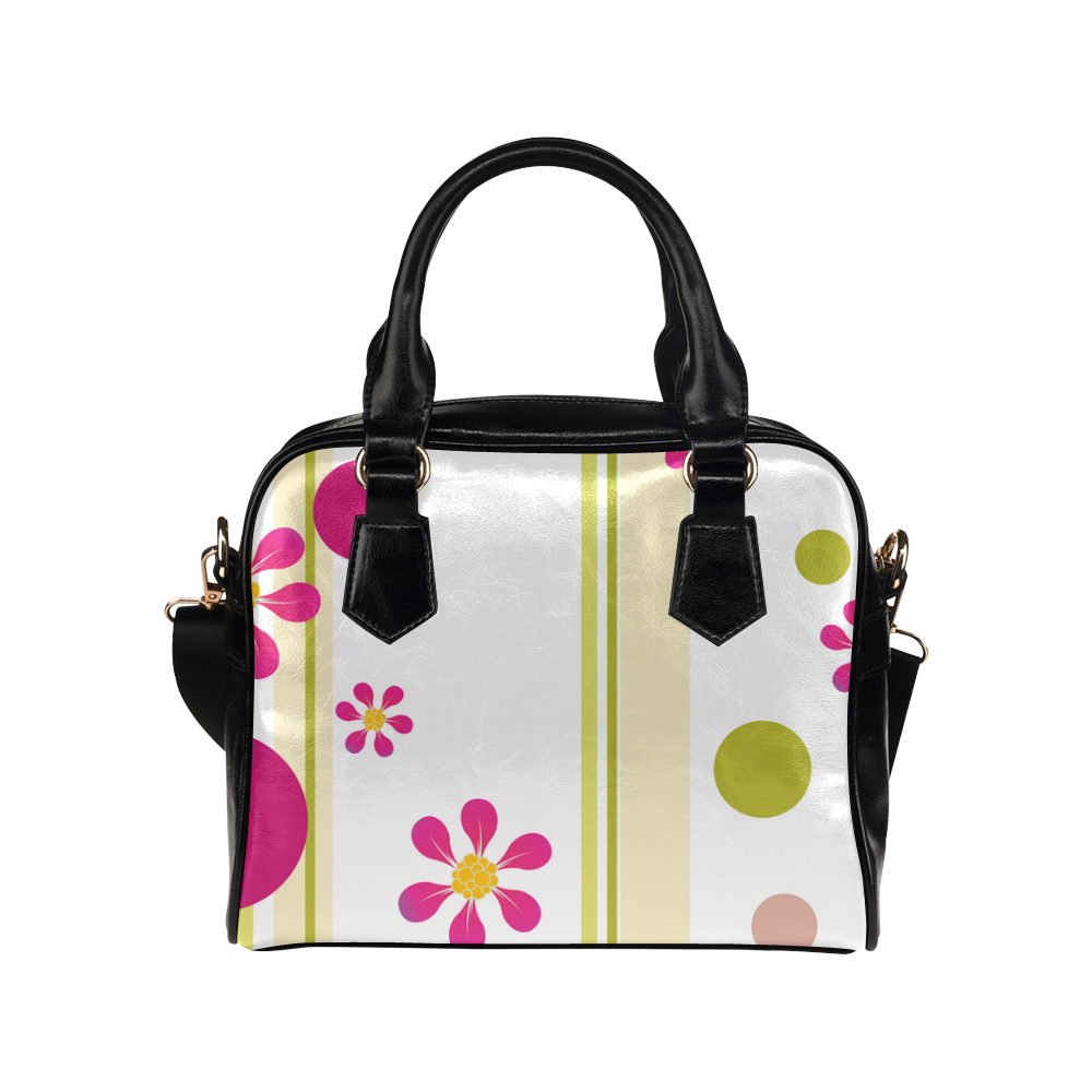 Flowers n Dots Pink n Green Shoulder Handbag (Model 1634)
